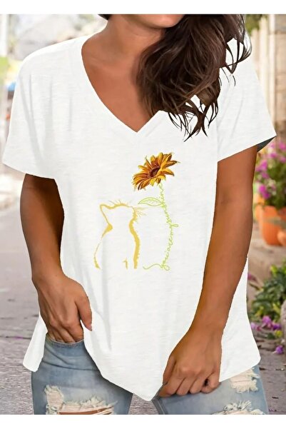 Deocept Tricou cu decolteu în V, casual, pentru femei