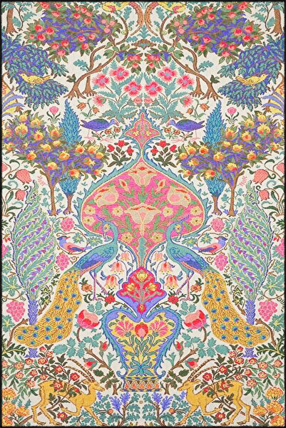 Rugs Modern Halı Çiçekli Yapraklı Renkli Geometrik Mixed Color Modern Desenli...