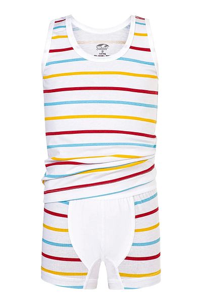 Şahin Boys' Athlete Shorts Set - 3 Pieces, Lycra 95% Cotton, Thick Straps and Stripes, 5% Elastane