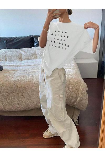 AFROGİYİM Γυναικείο μπλουζάκι Calm Active Wake με στάμπα Oversize