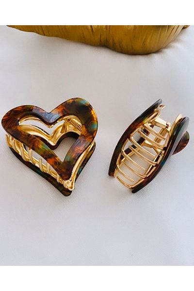 VNS Accessories Εισαγόμενη πόρπη με μανταλάκια καρδιάς από επιμετάλλωση ρητίνης (6 cm)