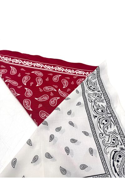 Naz İpek Ethnic Patterned White-Red-Blue Cotton Bandana Set 50x50 Summer Scarf