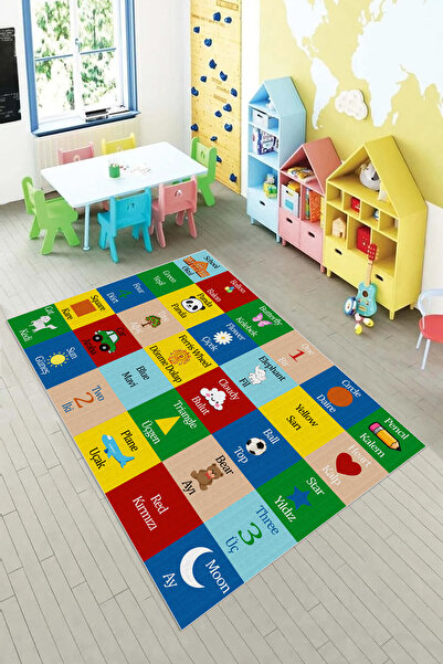 Thalia Home Kaymaz Taban Yıkanabilir Eğitici Baskılı Cocuk Halısı Oyun Matı