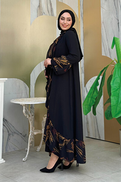Bym Fashion Μαύρο λουλουδάτο μοτίβο Frilly Abaya - 7908