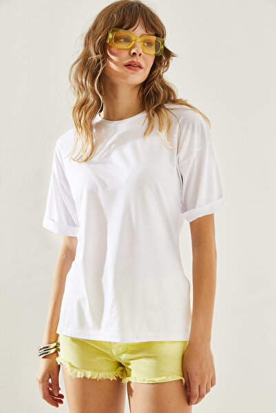 Bianco Lucci Dámské tričko Crew Neck s detailem rozparku rukávu – Krátký rukáv Základní model60251203