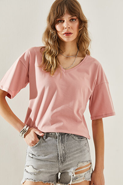 Bianco Lucci V-Neck Short Sleeve Women's T-Shirt -60251204