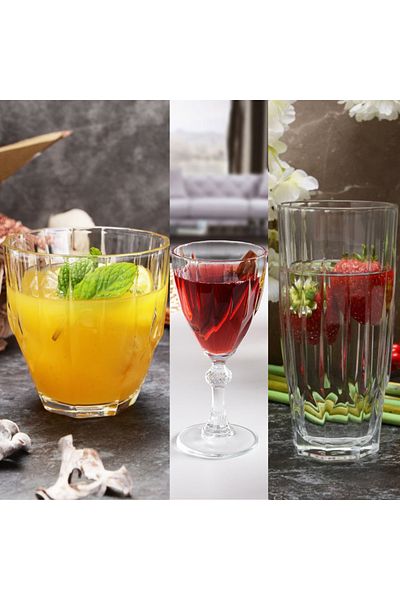 Paşabahçe 36 Piece Diamond Soft Drink Glass - Goblet and Water Glass Set