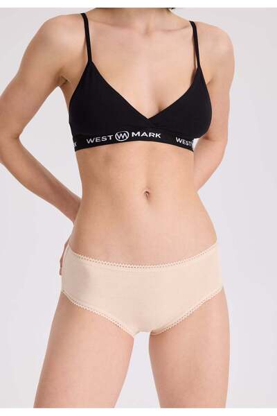 WESTMARK LONDON 5 Πακέτο Βαμβακερά Midi Γυναικεία Slip - Skin, Λευκό, Μαύρο Rib EVA RIB MIDI