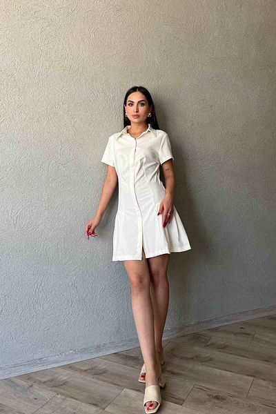 Seda Yalçın Atelier Φόρεμα πουκάμισο εκρού με πιέτες - μπροστινό κουμπί