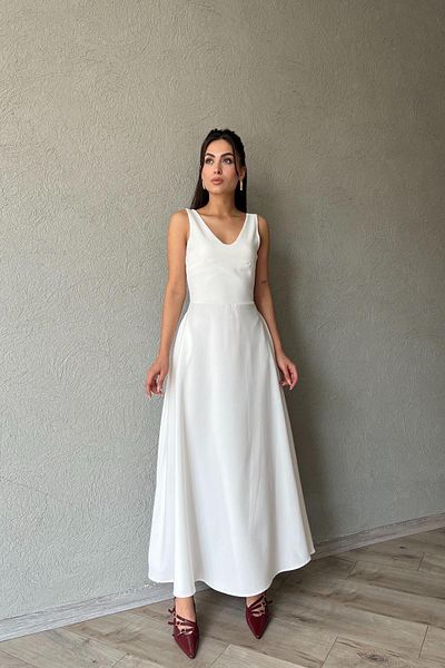 Seda Yalçın Atelier Ecru Flared Dress with Thick Straps