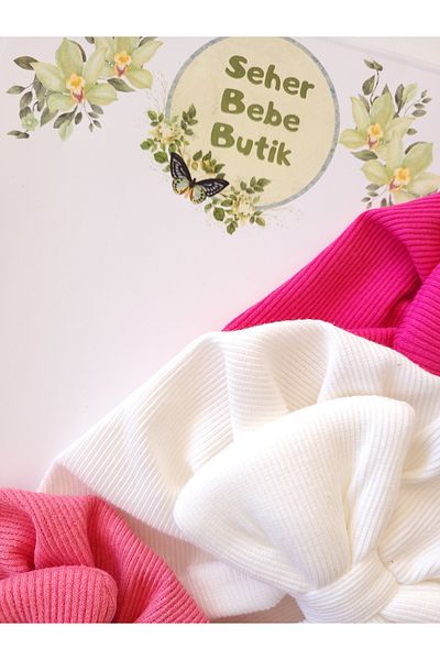 SeherBebeButik Baby Girl and Children's Bonnet with Colorful Bow - Set of 3