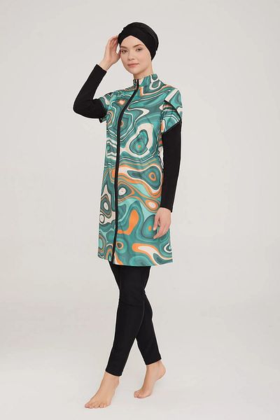 ZF BUTİK Costum de baie hijab cu fermoar complet ondulat - Costum de baie ZF