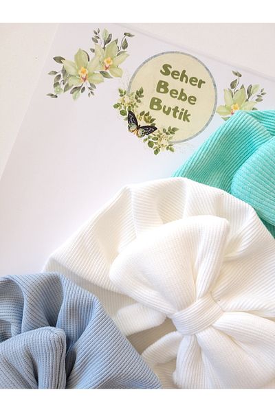 SeherBebeButik Baby Girl and Children's Bonnet with Colorful Bow - Set of 3