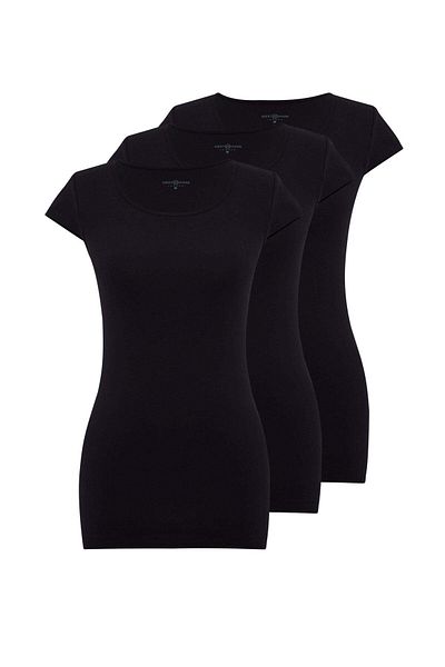 WESTMARK LONDON قميص داخلي أسود من القطن الإيلاستين مكون من 3 قطع - رقبة دائرية، كم قصير، قميص OLIVIA CAPSLEEVE TOP للسيدات