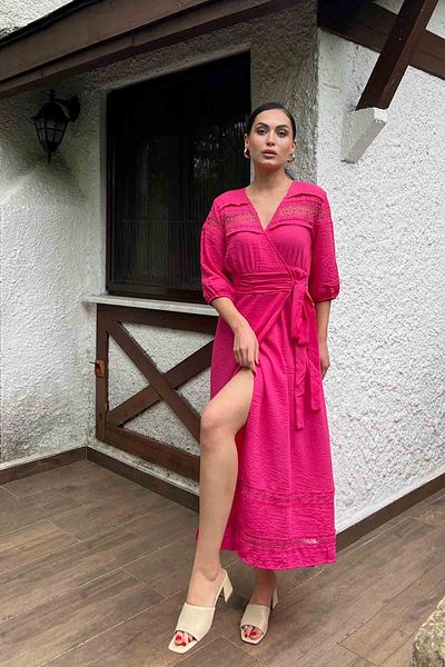 Seda Yalçın Atelier Fuchsia Slit Detailed Lacing Dress