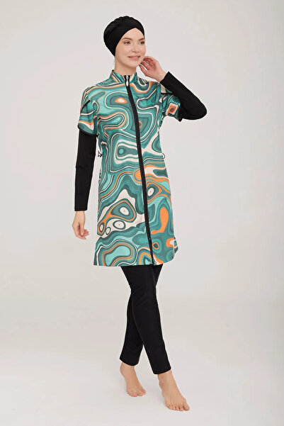 ZF BUTİK Μαγιό Hijab Full Zip κυματιστό σχέδιο - ZF Swimsuit