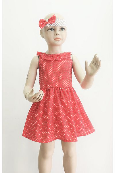 minikiss Buline cu model - Rochie pentru fetiță cu detaliu de volan pe spate, guler bandană