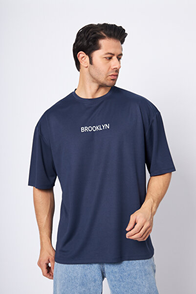 YÜKSEL IŞIK Ανδρικό αθλητικό μπλουζάκι Ναυτικό Μπλε Χρώμα Στρογγυλό Γιακά με τύπωμα