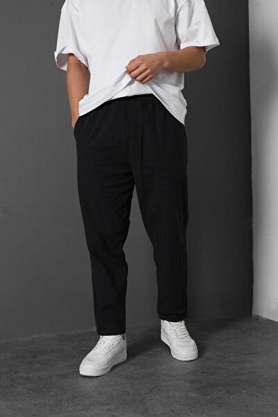 Slatra Μαύρο λινό παντελόνι - Ανδρικό, με υφή, διπλό πόδι
