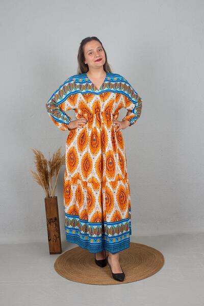 Truva XXL Φόρεμα με σχέδιο με λαιμόκοψη σε σχήμα V - Μεγάλο μέγεθος με δέσιμο από το κάτω μέρος του στήθους 666