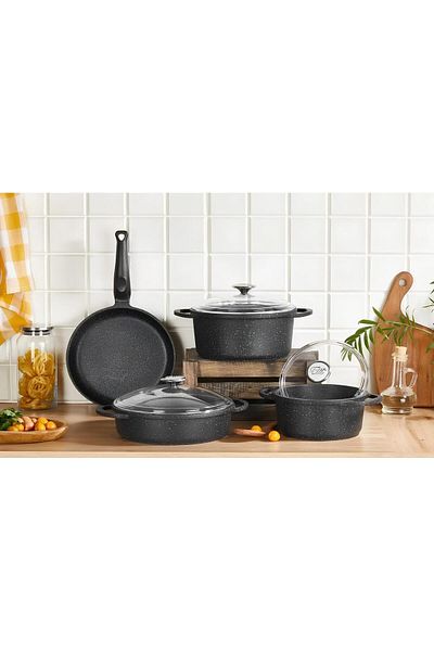 Peramari Elite Black 7 Piece Granite Aluminum Cookware Set