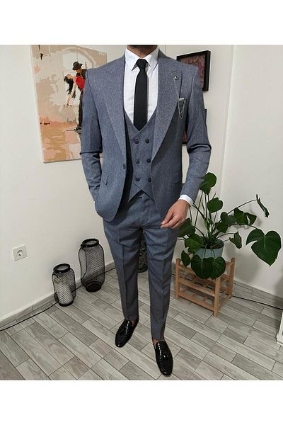 MISTER MR.PAPYON FASHION Size 48 Men's Gray Suit - With Vest and Slim Fit