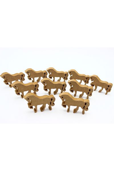 na neşeli ahşap 10 Pieces of 10 cm Prancing Horse Figure - Can Stand Upright, Preschool Educational Activity