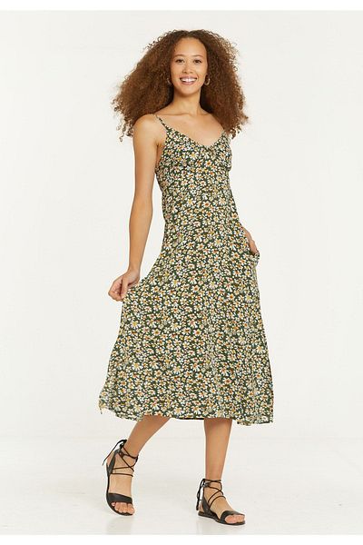 Clandestino Rochie casual evazată cu fantă cu imprimeu floral verde