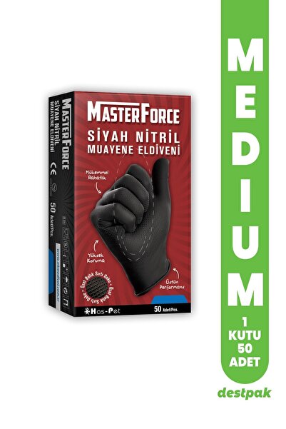 Destpak Haspet Masterforce النتريل الأسود - قفازات سميكة للغاية بنمط متعرج (م...