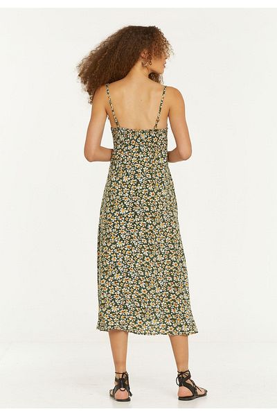 Clandestino Rochie casual evazată cu fantă cu imprimeu floral verde