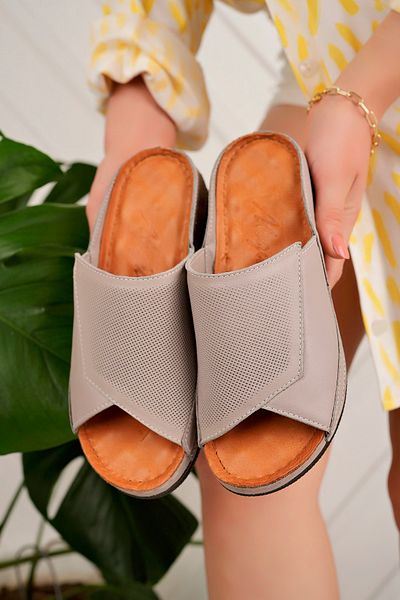 Akgün Terlik Genuine Leather Mink Women's Slippers - Massage Sole Comfortable Design