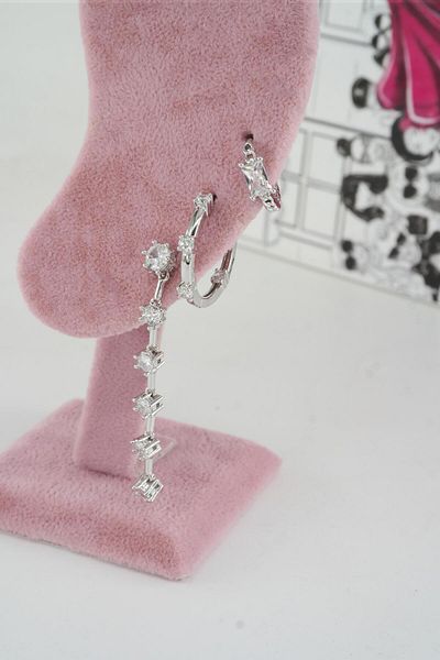 By Zeyna Aksesuar Vip Series Anti-Allergic Women's Earrings Set of 3 - YSX0016