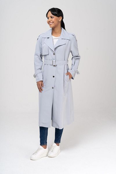 Olcay Unlined Trench Coat with Snap Closure and Epaulette Detailed Water Repellent Feature LIGHT BLUE 6535