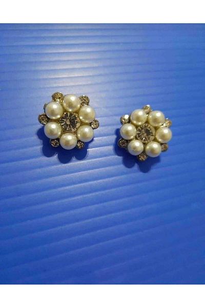 Beyna 2 cm Pearl and Crystal Stone Detailed Metal Button - 1 Pack of 4 Pieces