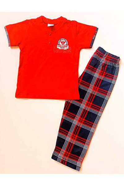 ROLY POLY Erkek Çocuk % 100 Pamuk Cotton Süprem Kısa Kol T-shirt Uzun Pötikare Alt Üst 2'li Pijama Takımı