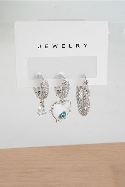 By Zeyna Aksesuar Vip Series Anti-Allergic Women's Earrings Set of 3 - YSX0012