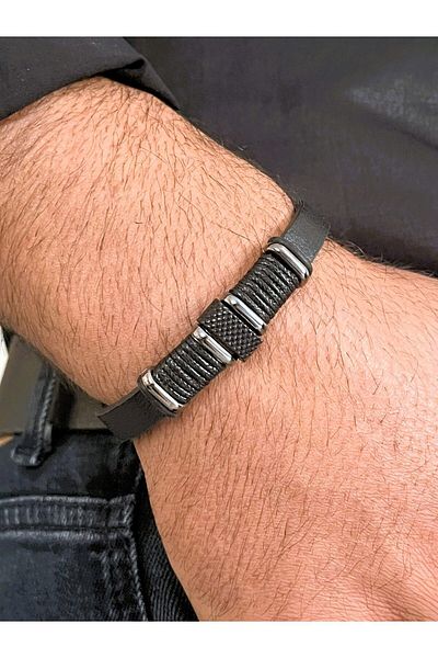 Farah Butik Men's Leather Magnet Buckle Bracelet Gift Bracelet