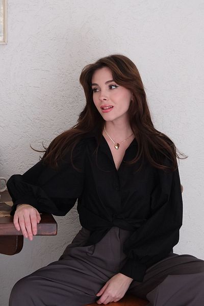 Ceylan Otantik Κλασικό πουκάμισο Crop με γιακά