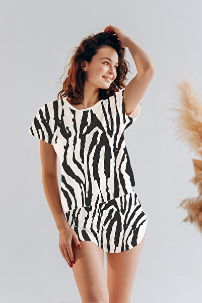 NAZMİRA طقم بيجامة شورت بأكمام قصيرة وطبعة حمار وحشي