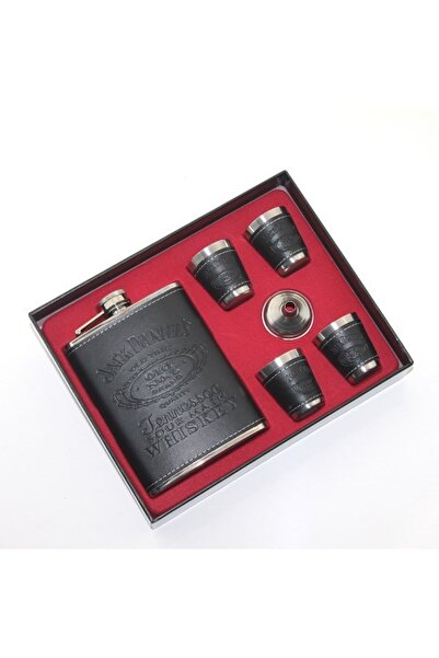 ADİPA مجموعة هدايا من قارورة فولاذية مع 4 أكواب صغيرة - مغطاة بالجلد، ويسكي فودكا كونياك