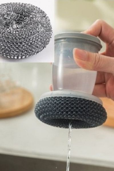 Woody Sofia 1 Chamber + 2 Wire Dish Sponge with Detergent Tank - Refilled Dish Brush