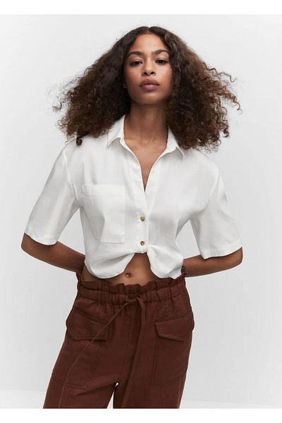 MANGO Woman Cămașă crop cu noduri
