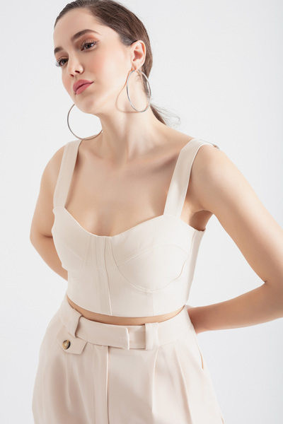 Lafaba Γυναικεία Μπεζ Μπλούζα Χοντρό λουράκι Crop