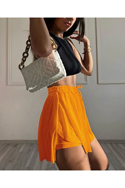 machiavelli TURUNCU LİKRALI KISA SPOR ŞORT ETEK