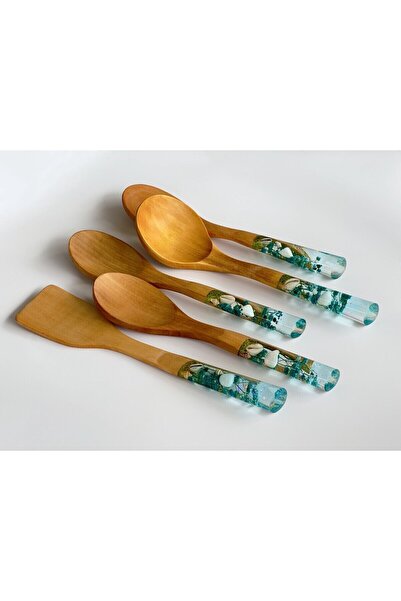 LOTUSSPOON Okyanus Serisi Premium El Yapımı 5 Parça Tahta Kaşık, Mutfak Seti/kaşık,kepçe,spatula,çeyiz Seti