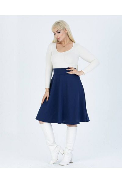 Butik Nilyam High Waist Kiloş Women's Skirt - Large Size Navy Blue 22009