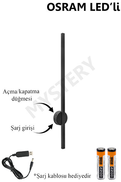 MYSTERY OSRAM LEDLİ Şarjlı Pilli Aplik Modern Dekoratif Led Duvar Aplik 68cm GÜNIŞIĞI