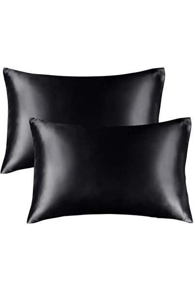 DUDAKTAN KALBE Silk Satin Pillow Case Anti-Sweat Odorless Black 2 Pieces 50x70 Cm