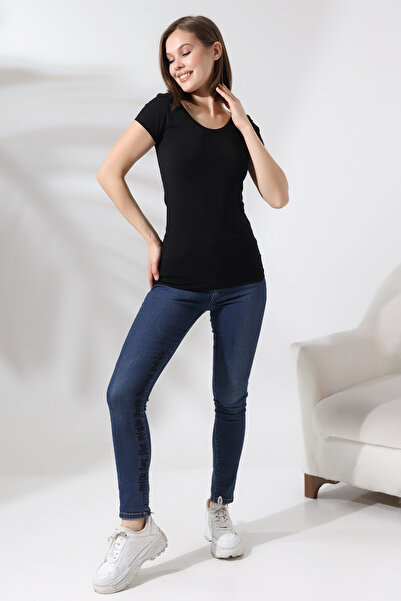 Endies U Yaka Kısa Kol Penye Kompakt Likralı Basic T-shirt 20511 Siyah