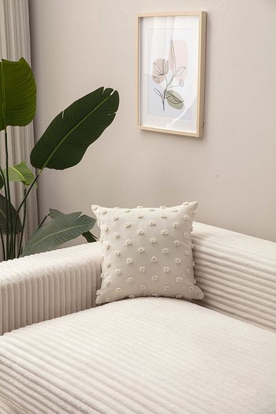 BUGİ HOME COLLECTİON Jacquard Polka Dot Linen Fabric 43x43 Single Throw Pillow Cover